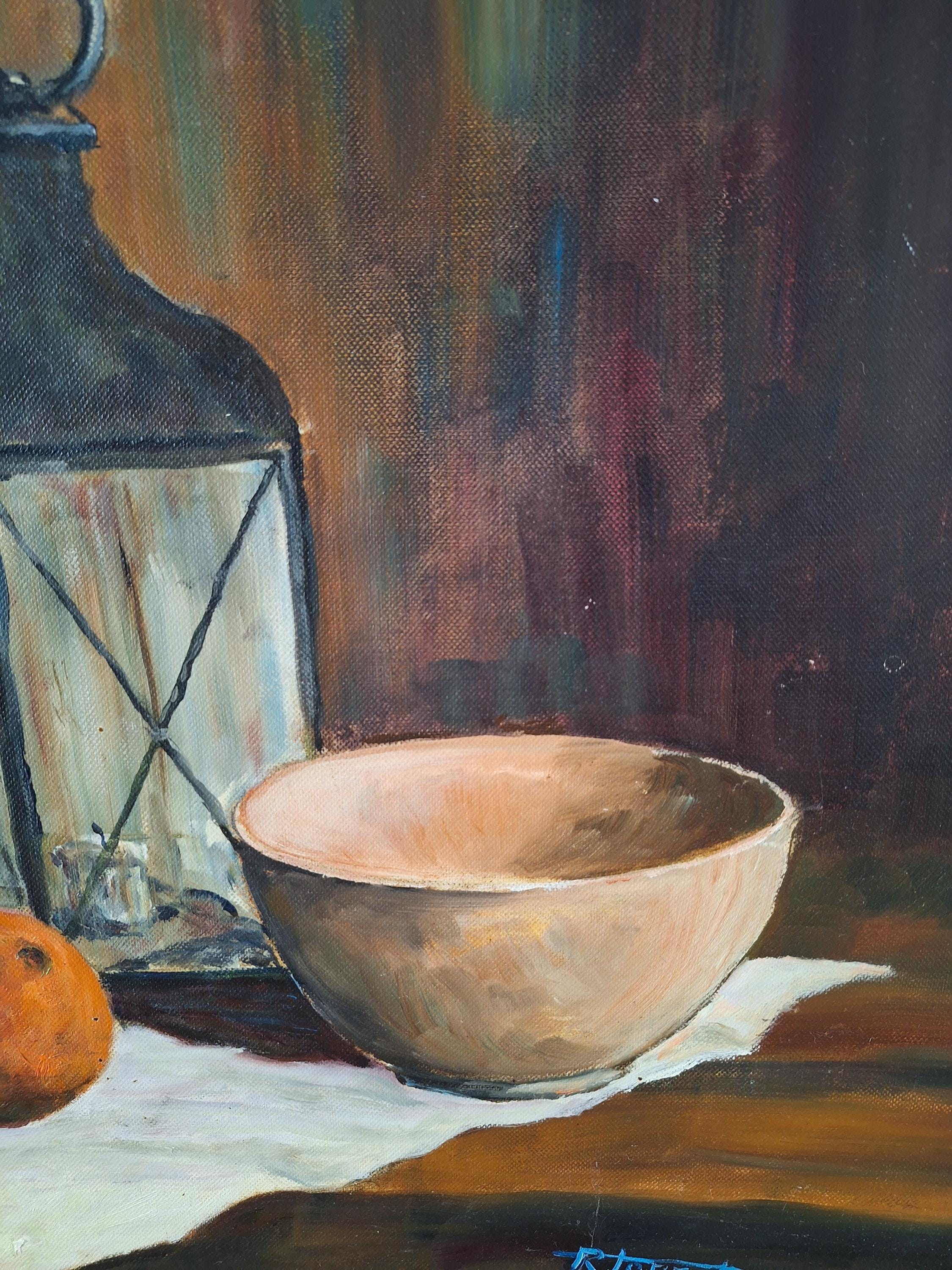 Vintage French Still Life Painting, Oil on Canvas Board, Rustic