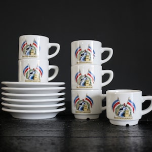 Apilco Bicentennial Revolution 1789-1989 Bistro Cup and Saucer, Flat Cup Coffee Set, Cups Brasserie Coffee, Bistro Style