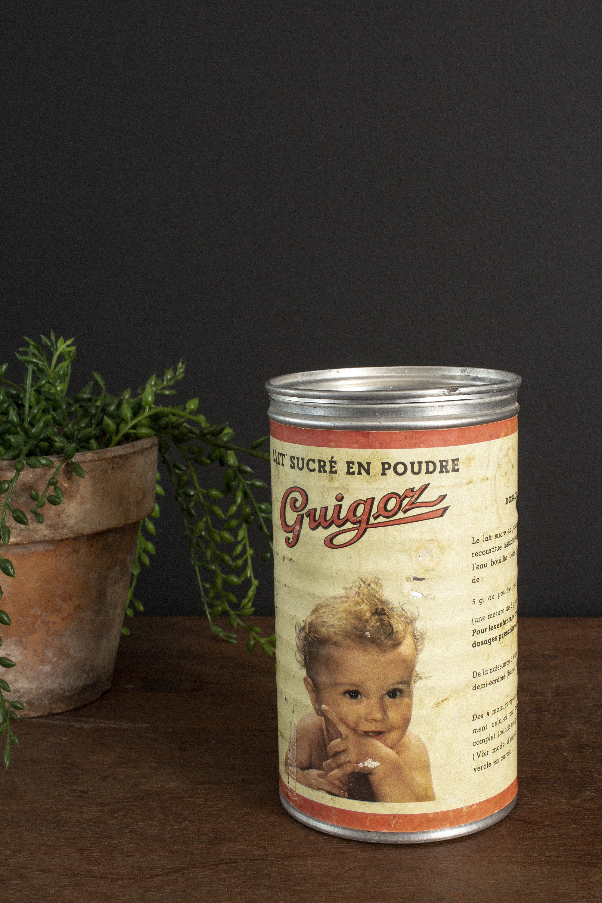 1950s French Tin Canister GUIGOZ Milk Can Vintage Baby Milk Tin Box Nursery  Decor