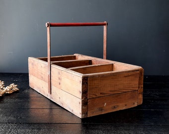 Large French Antique Handmade Rectangular Toolbox Wood, Cobbler Caddy Primitive Wooden Toolbox Divided, Wood Box with Compartments