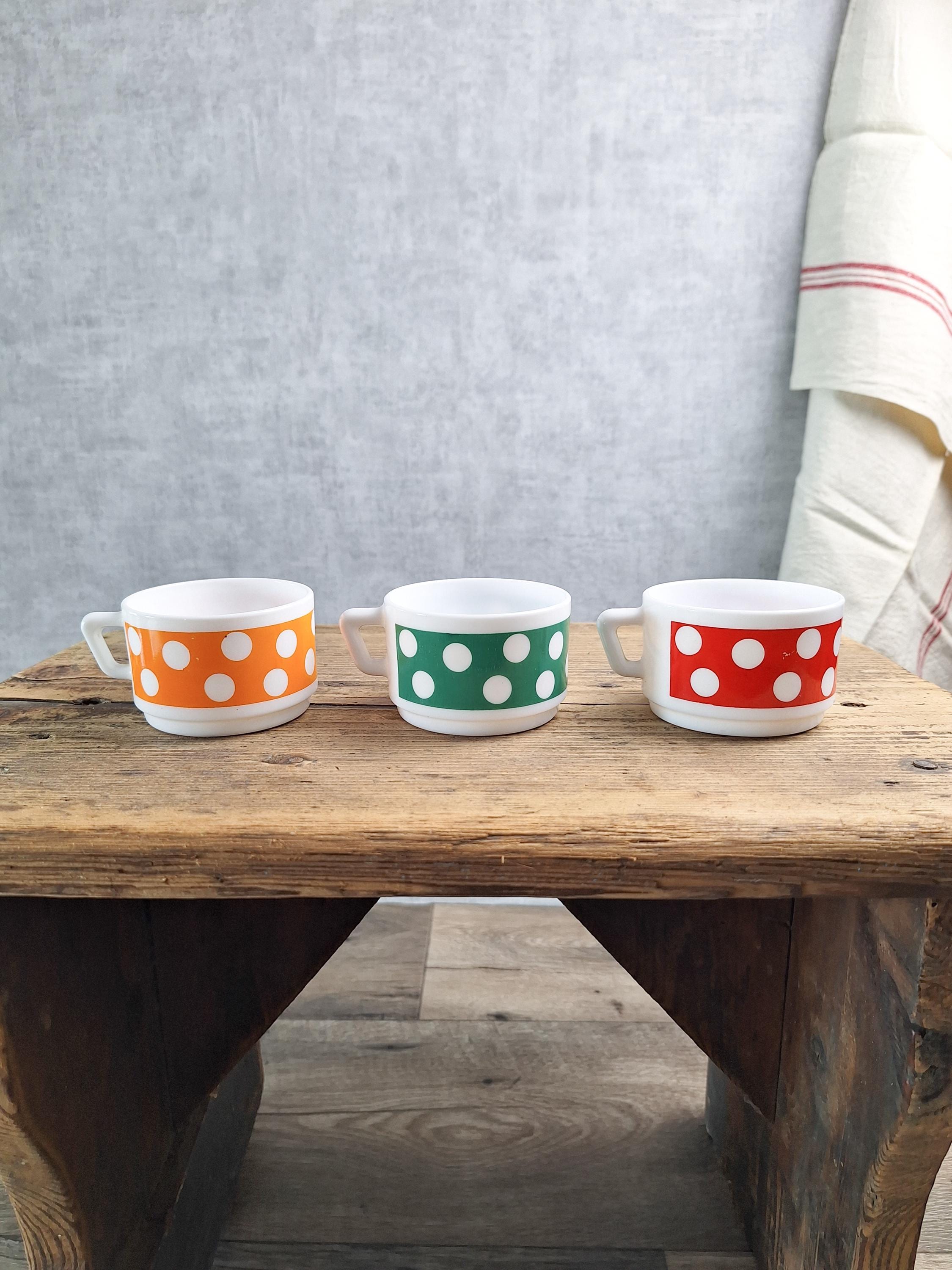 Lot de 3 tasses Arcopal vintage – Modèle Polka – Années 70