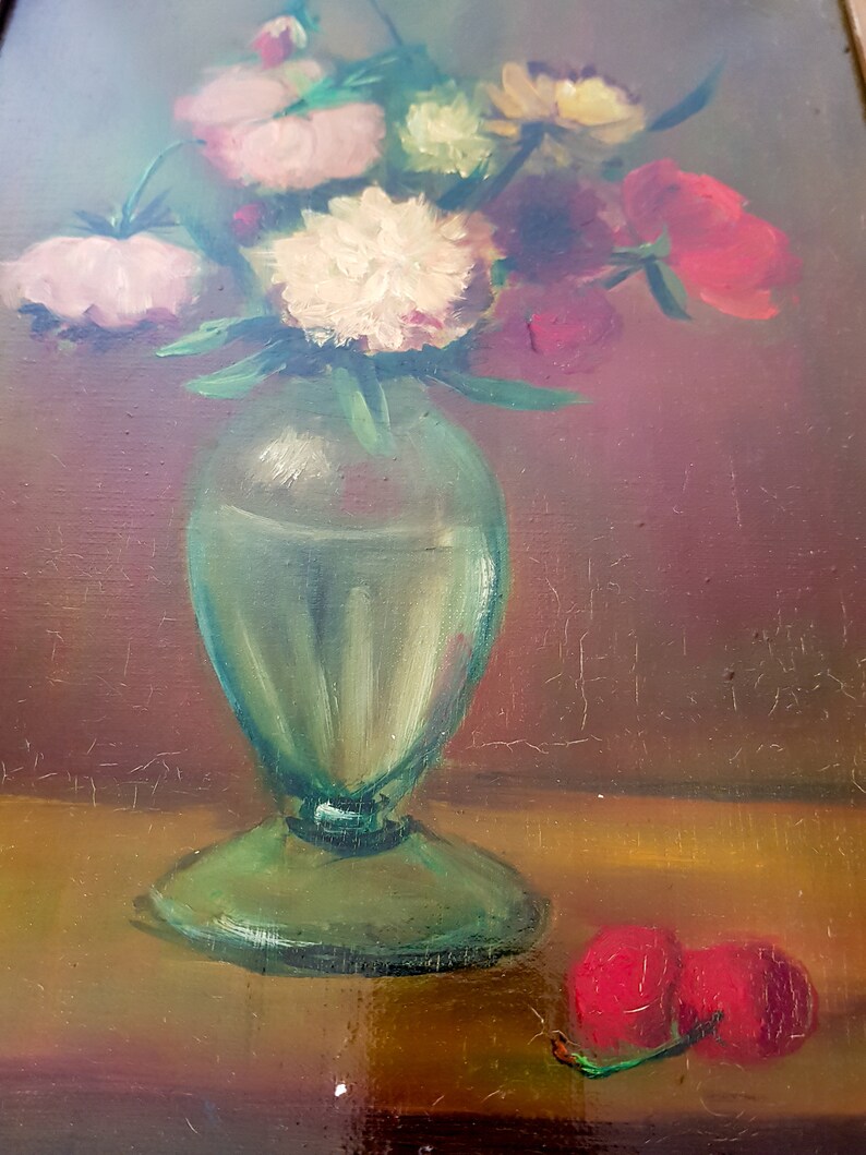 Vintage Oil Painting on Canvas Flowers in Frame Signed VITTI Etsy