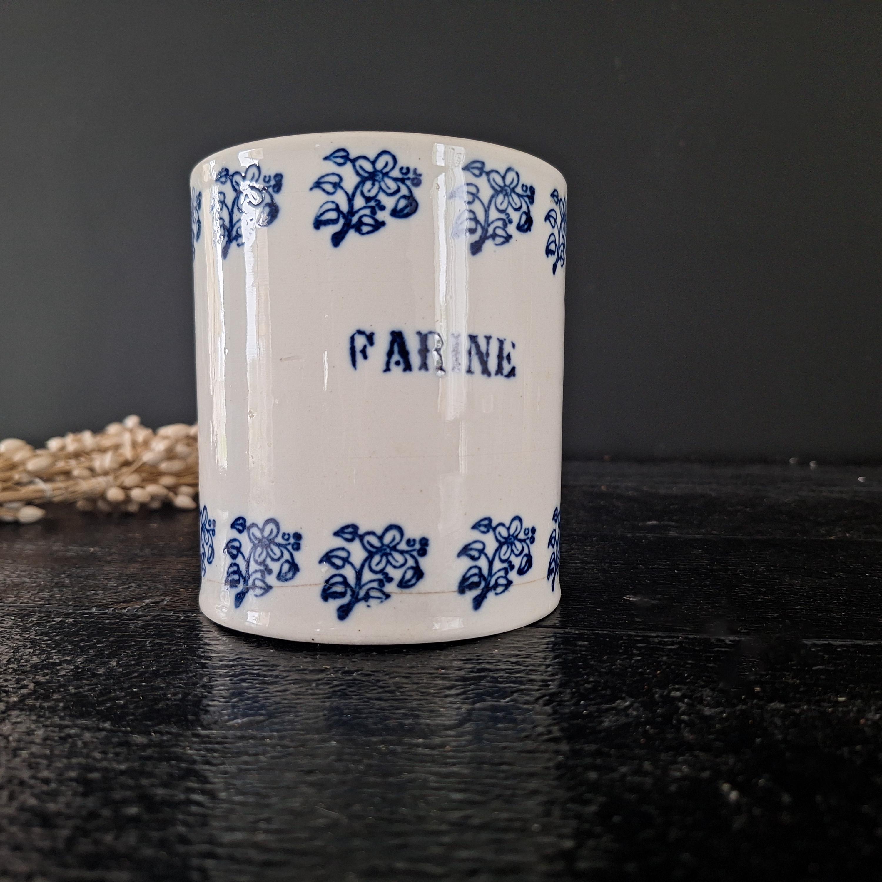 ヴィンテージ フレンチ ブルー＆ホワイト セラミック フラワー