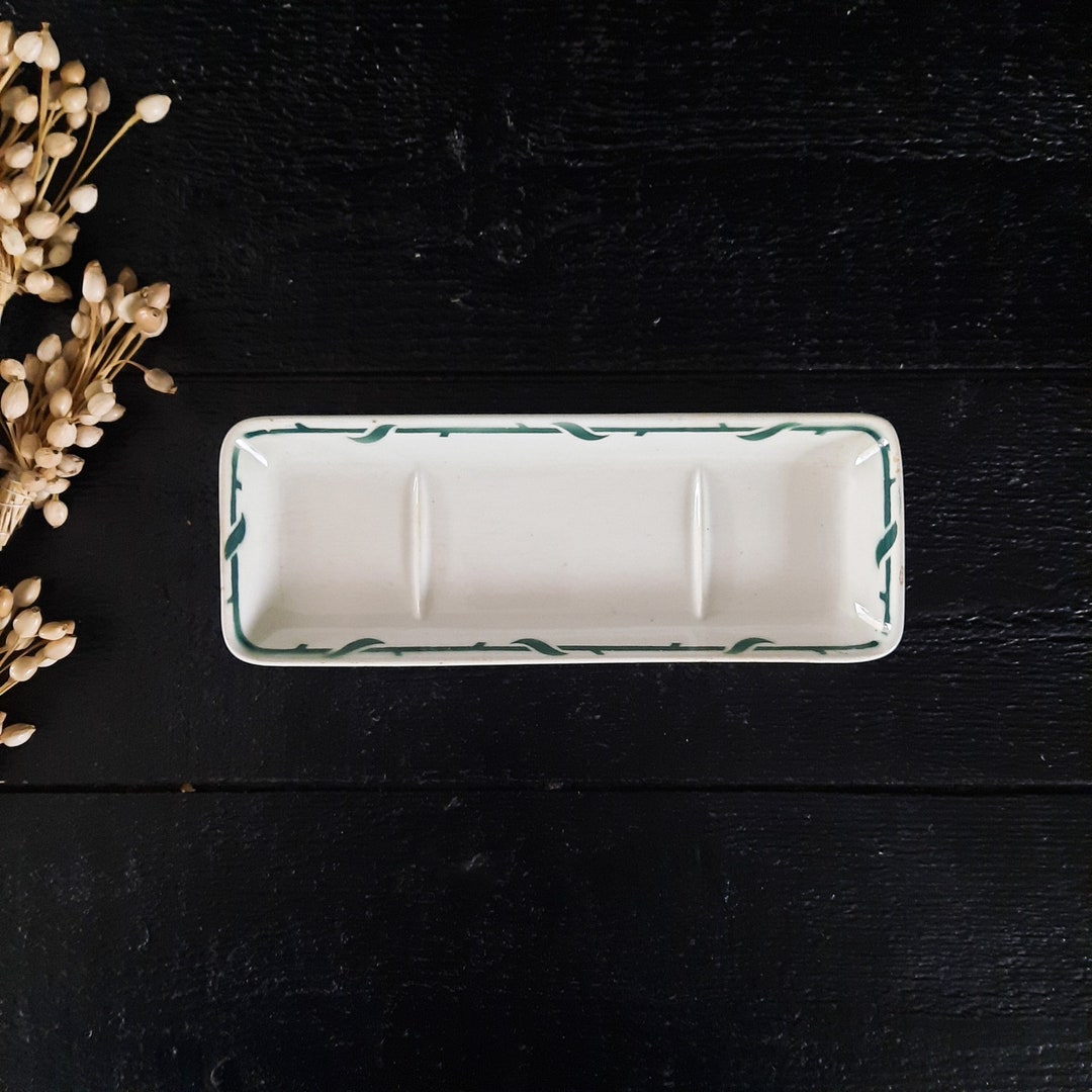 Green Soap Dish Tray Digoin Sarreguemines Médéa, French Ironstone Terre De Fer Platter Small