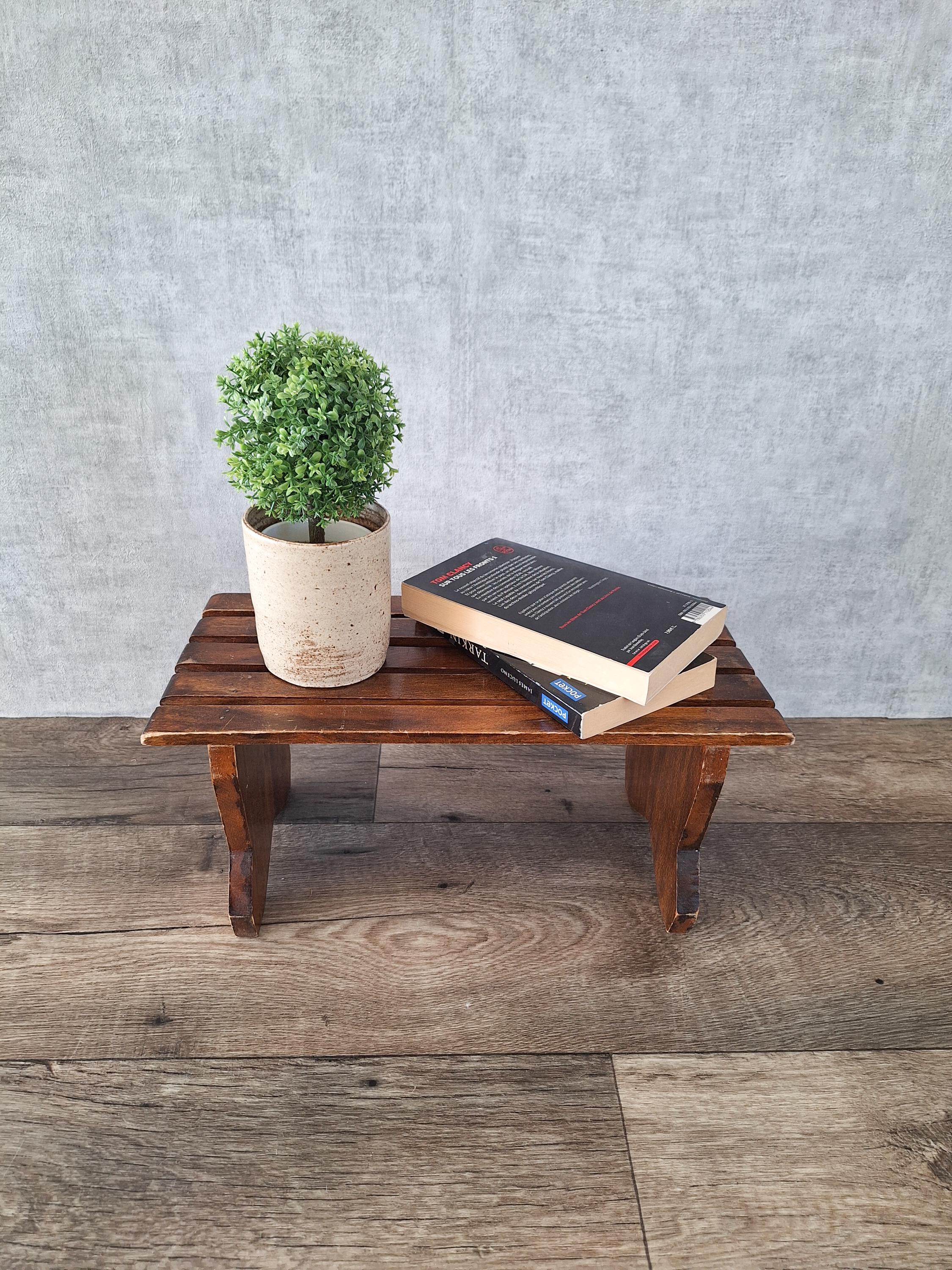 Vintage Wooden Stool French Rustic Foot Stool, Small Farmhouse Plant ...