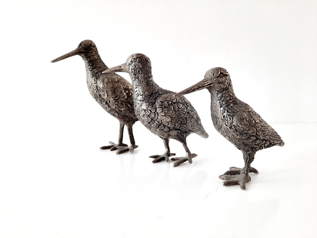 Set of 3 Pewter Silver Woodcocks Vintage in Mauro Manetti Style, Birds ...