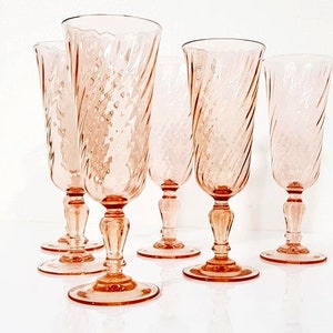 Blush Pink Champagne Flutes from Luminarc Rosaline Set of 6 Pink Swirl Glasses France image 1