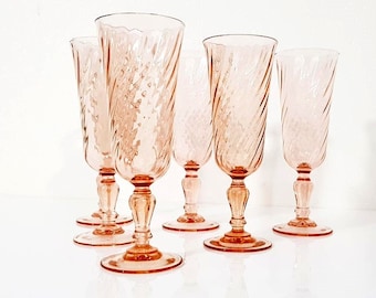 Blush Pink Champagne Flutes from Luminarc Rosaline Set of 6 Pink Swirl Glasses France