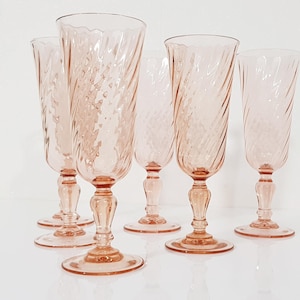 Blush Pink Champagne Flutes from Luminarc Rosaline Set of 6 Pink Swirl Glasses France image 6