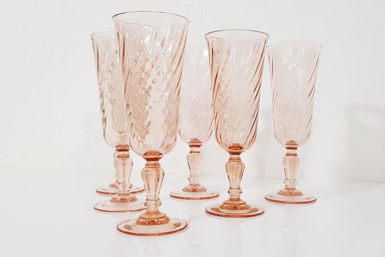 Blush Pink Champagne Flutes from Luminarc Rosaline Set of 6 Pink Swirl Glasses France image 6