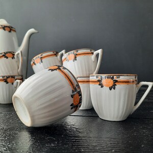 Art Deco Orange and Black Coffee Set LIMOSA 1930s Limoges China Coffee Service for 8 image 3