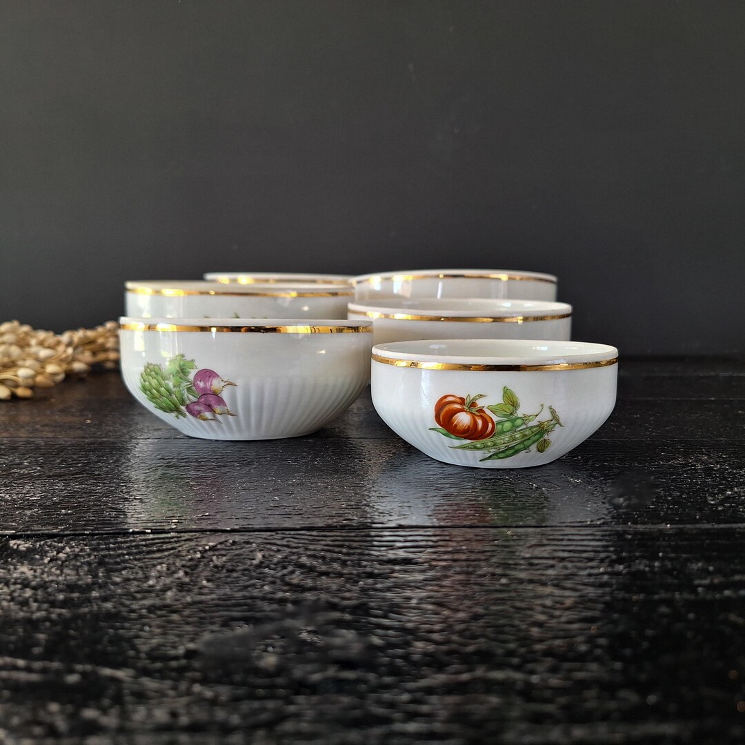 Gold Rim Ramekin Vintage French Porcelain Ramekin Set Stacking Bowls With Vegetable ...