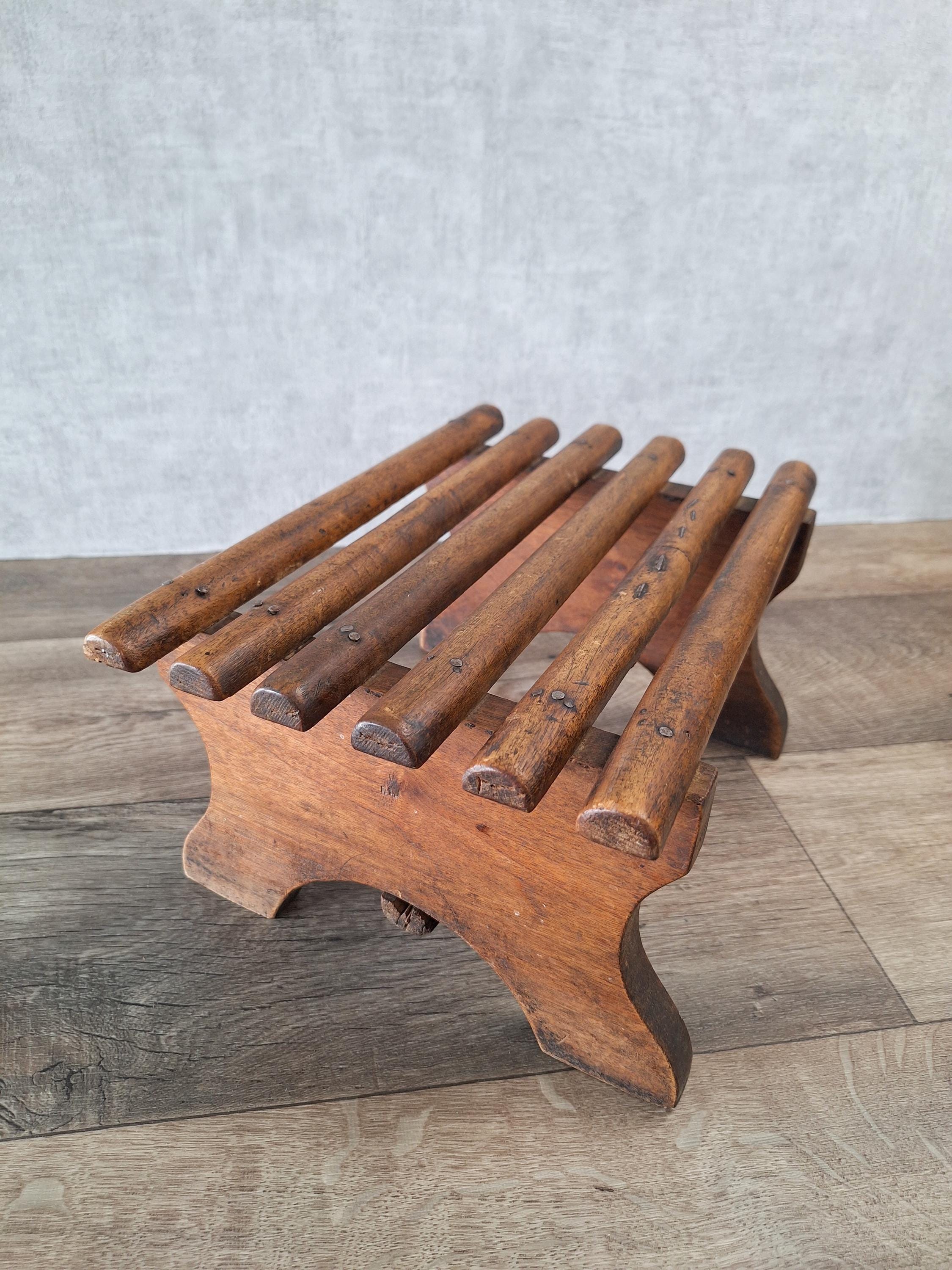 Repose-pieds Ancien En Bois – Tabouret Art Populaire, Fait Main H19cm