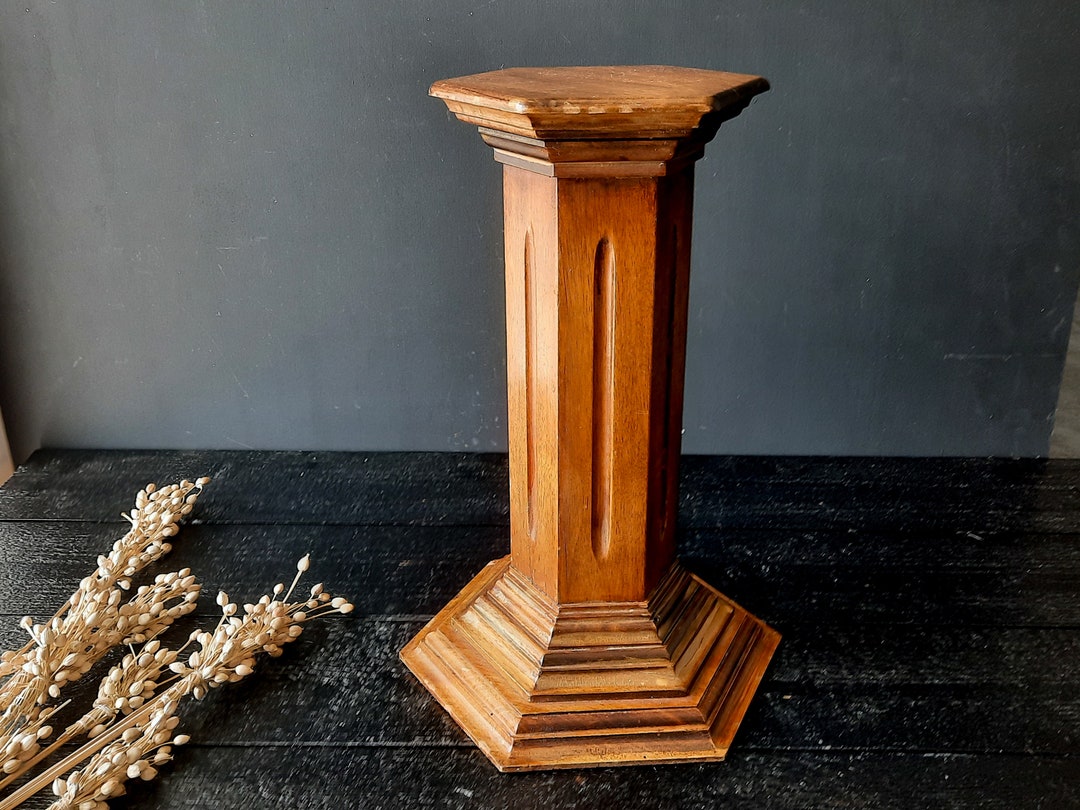 Wood Hexagonal Column Pedestal, 1970s, Vintage French Wooden Pedestal ...