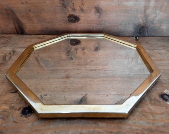 Large Octagon Mirror Tray Gold Mirror Tray Vintage, French Vanity Mirror Tray, Perfume Display Stand, Gold Mirrored Tray, Vanity Tray Mirror