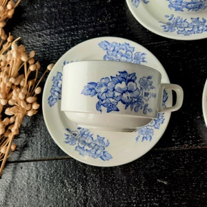 Large Cup and Saucer SARREGUEMINES Blue and White Floral Porcelain Tea Set, Breakfast Cup and Saucer, Romantic Blue image 3