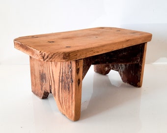 French Antique Wooden Foot Stool, Wood Footstool Small Display Stand, Wooden Stool Rustic, Hardwood Bench