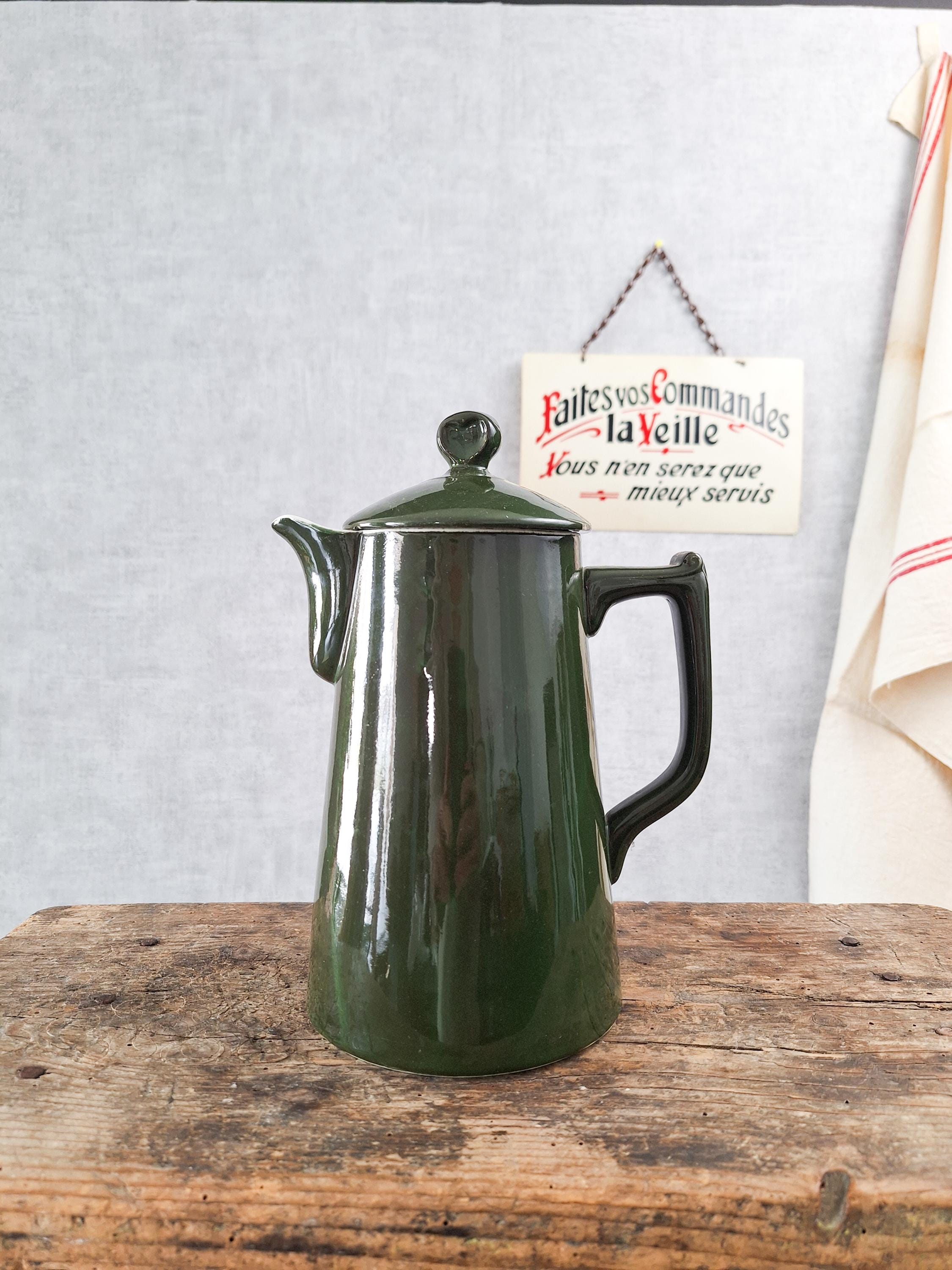 ヴィンテージ MEHUN FRANCE ティーセット 背の高いグリーンのフレンチビストロコーヒーポット（蓋付き