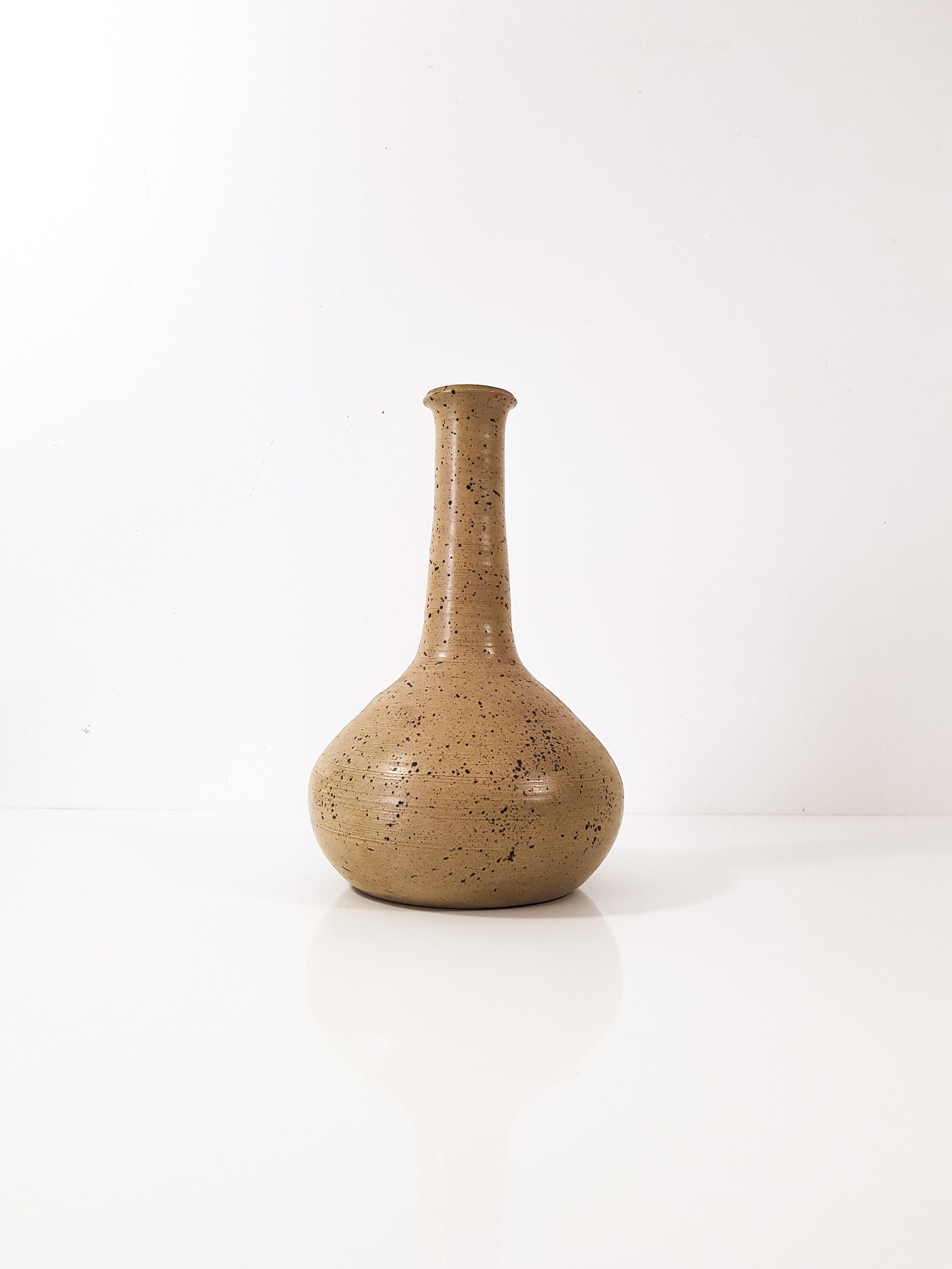 Français Vase en Grès Moucheté, Bouteille de Vase à Long Col, Terracota Vintage, Wabi-Shabi, Poterie