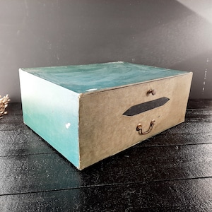 Vintage Franse notaris kartonnen opbergdoos bureau ordenen vintage doos kakigroen bureau-opberger