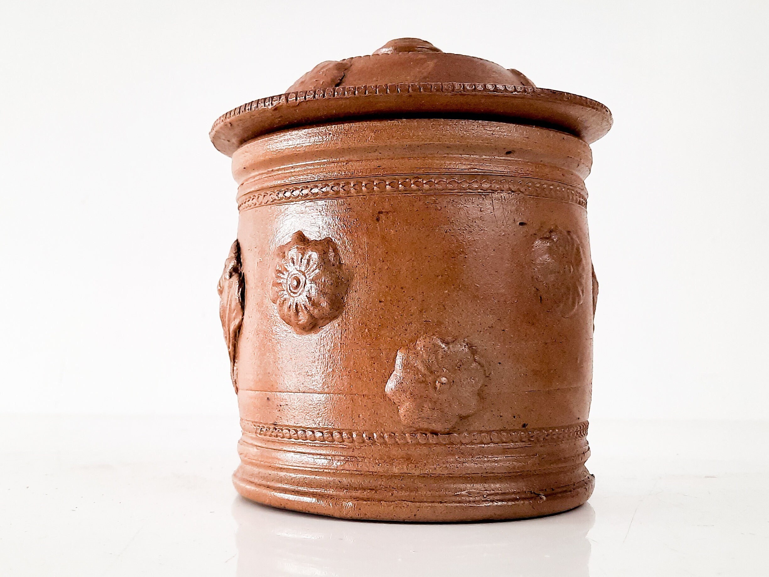 Français Pot en Terre Cuite Vintage avec Couvercle, Émaillé à Grès Émaillé, Stockage La Ferme