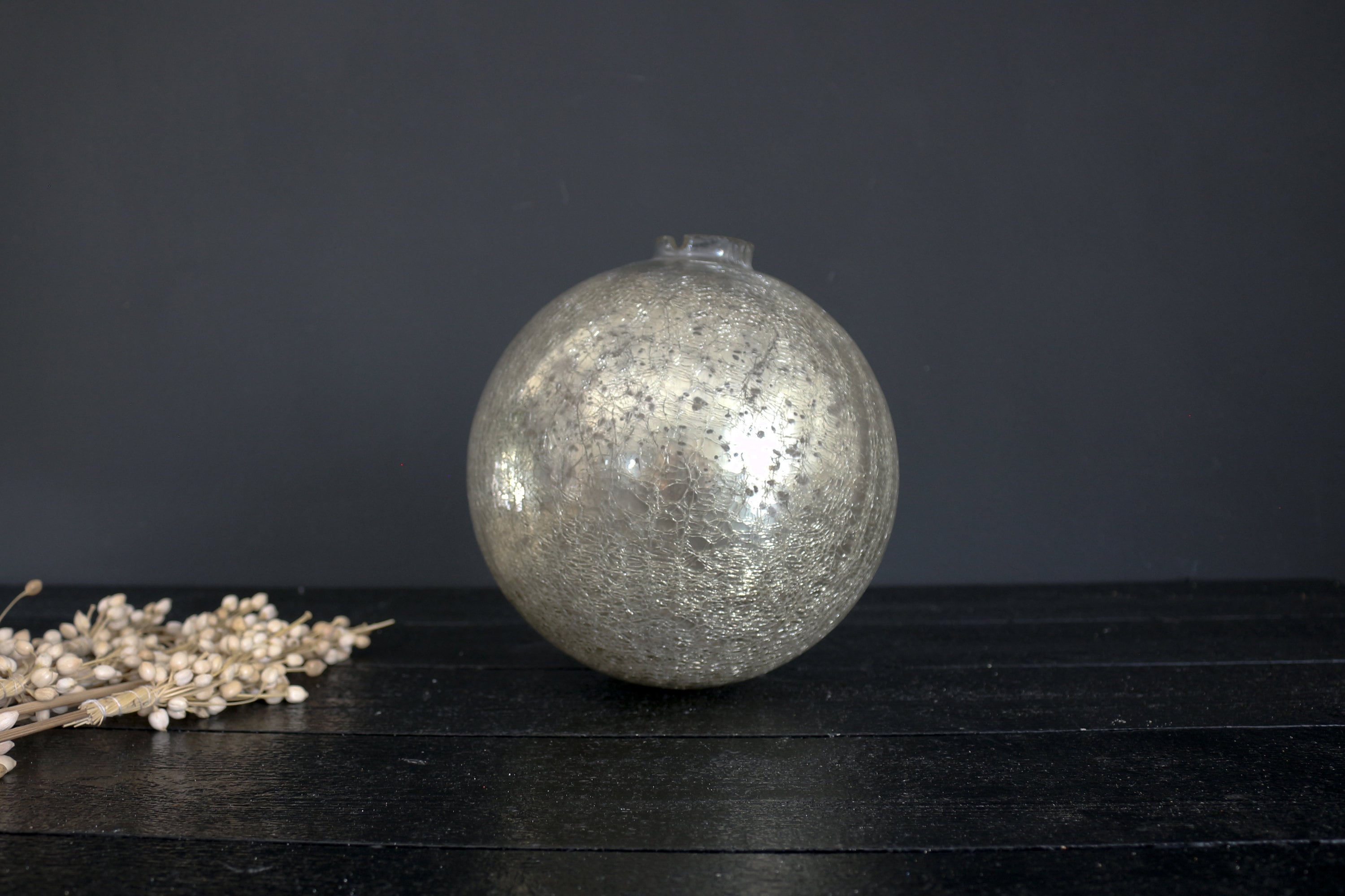 RARE Large Antique Original Silver Crackle Mercury Glass Globe Lamp, Mercury Lightning Ball, Mercucy Globe Lamp Antique