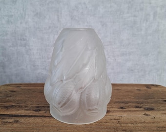 Rare French Art Deco Glass Pendant Shade, Frosted Molded Glass Tulip Lampshade, Degué Style Chandelier Light Shade