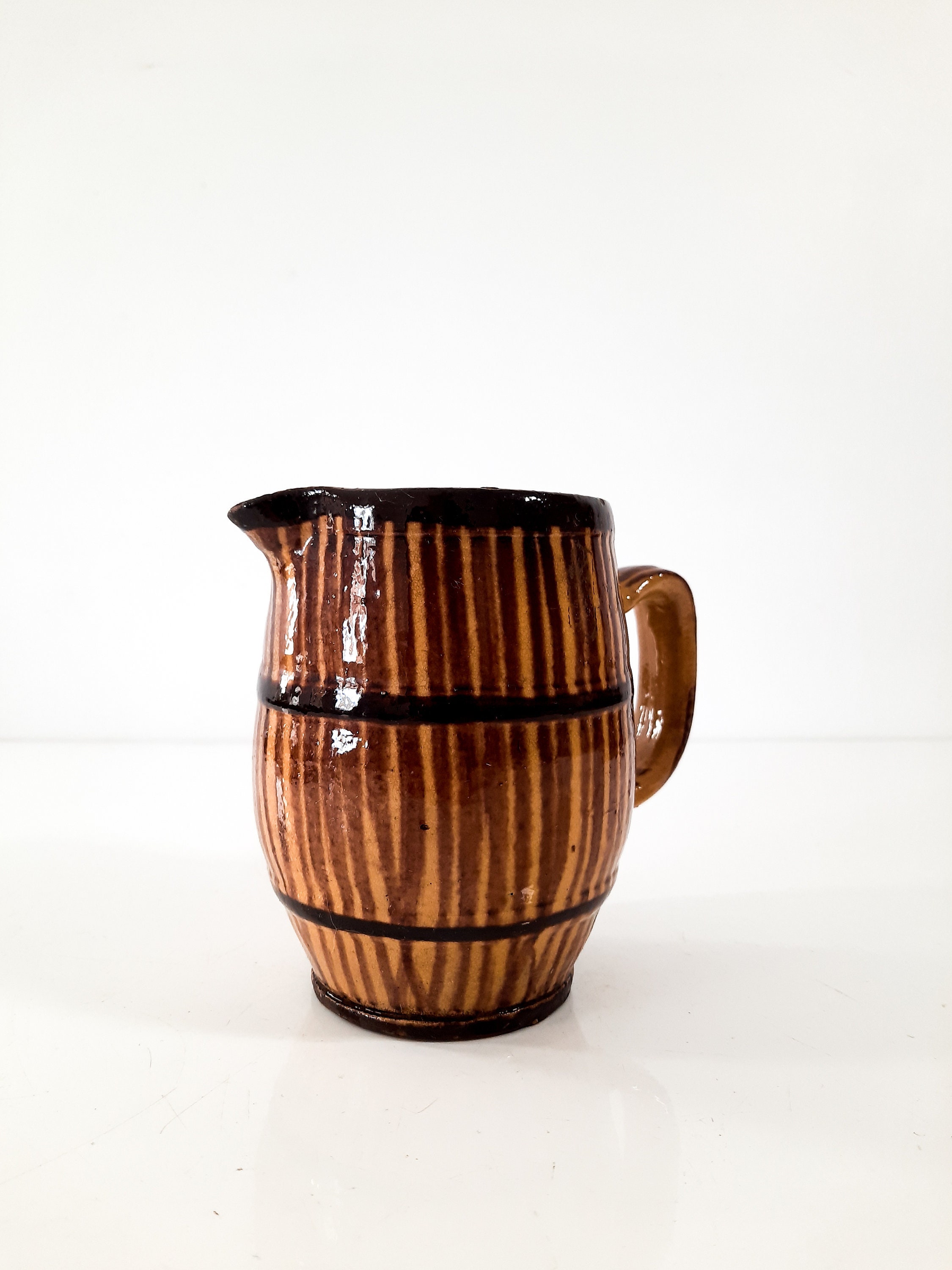 Français Pichet en Terre Cuite Vernie Vintage avec Poignée, Terre de Feu, St Uze, Cruche Grès, Argil