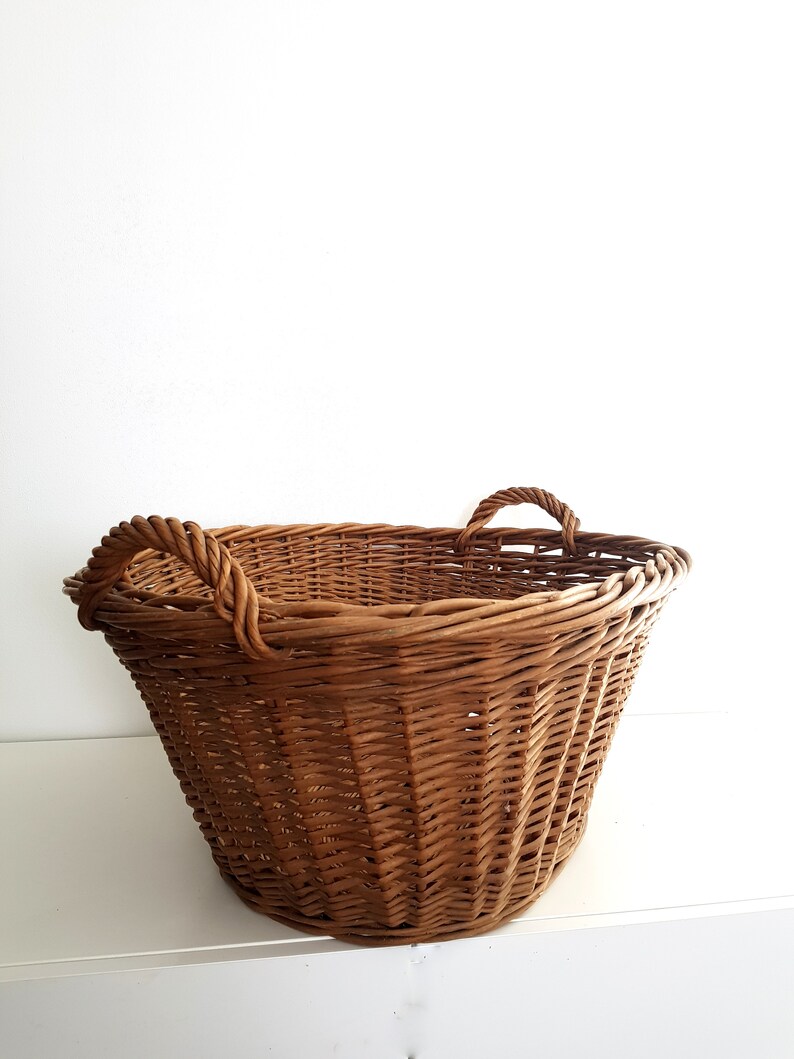 Huge Laundry Basket Farmhouse Wicker Trug With Handle Rustic Etsy
