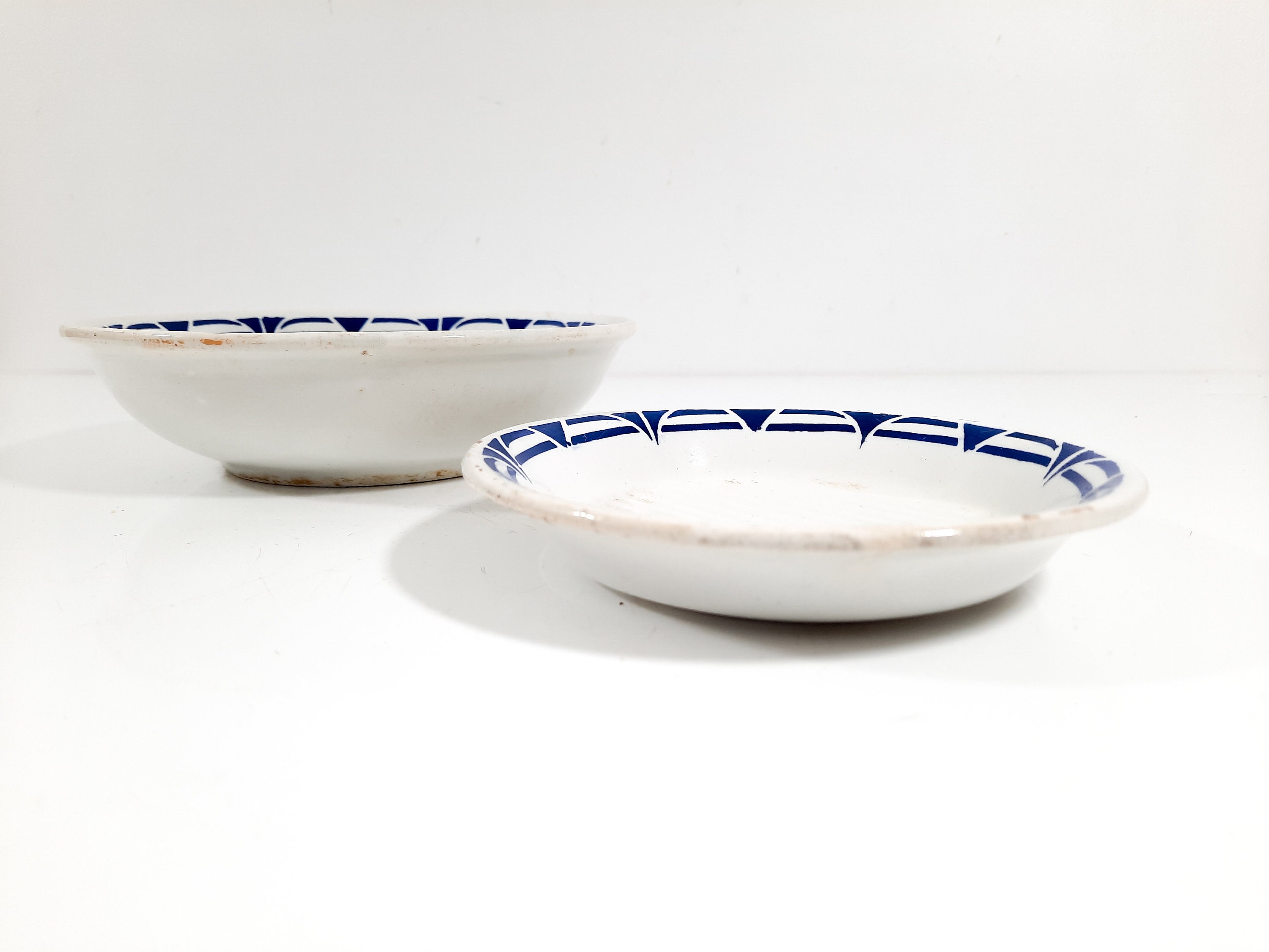 Art Déco Salle de Bain Vanity Vintage Set Moulin Loups Hamage Bleu, Savon Plat Céramique Bol Set, Po