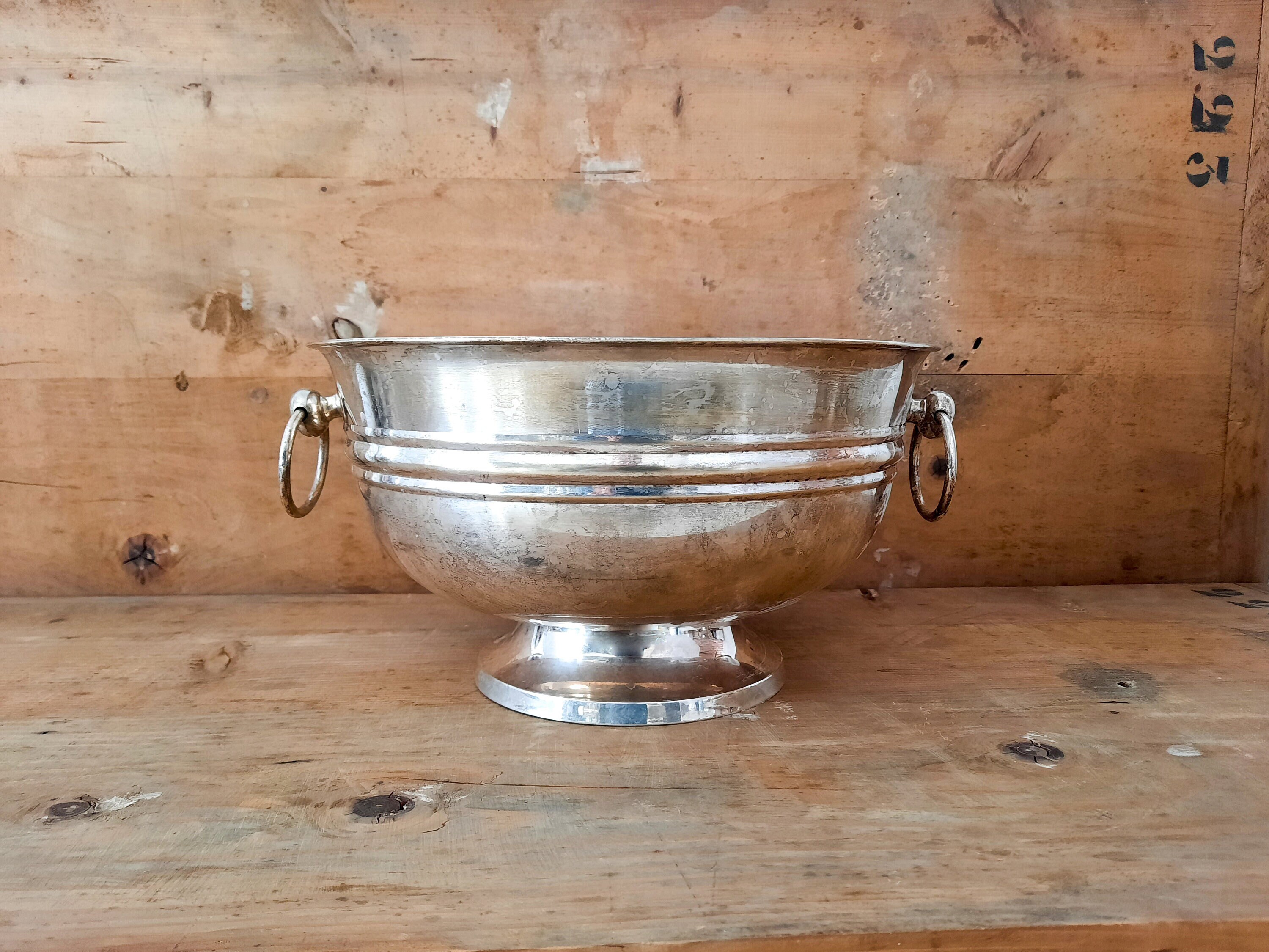 Grand Refroidisseur de Bol à Vin Champagne Plaqué Argent Arrondi 12 Po, Seau Glace en Millésimé sur 