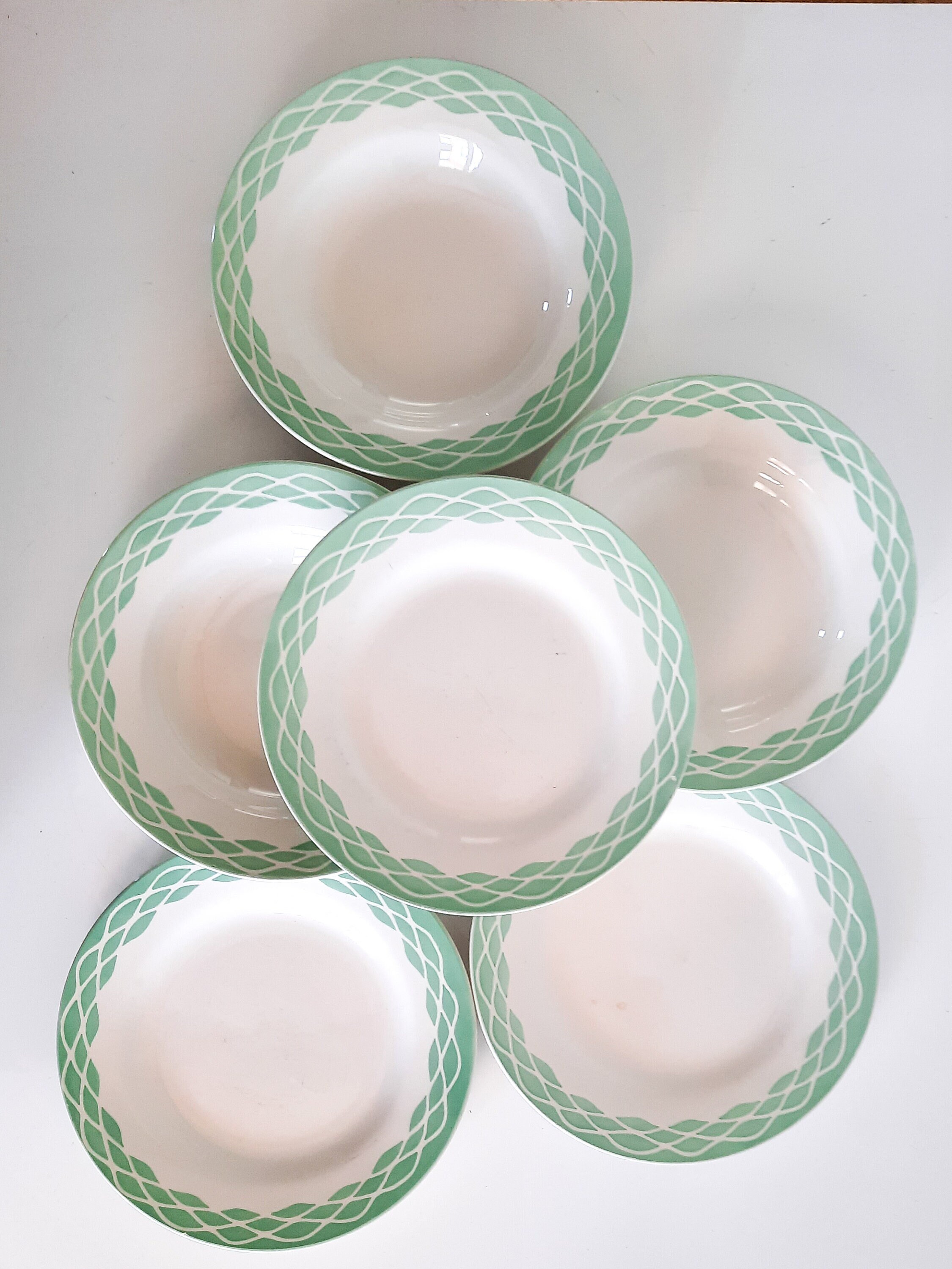 Assiette Vert Menthe Digoin Sarreguemines Lola, Assiette en Pierre de Fer Vintage, Géométrique Desig