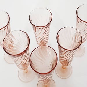 Blush Pink Champagne Flutes from Luminarc Rosaline Set of 6 Pink Swirl Glasses France image 3