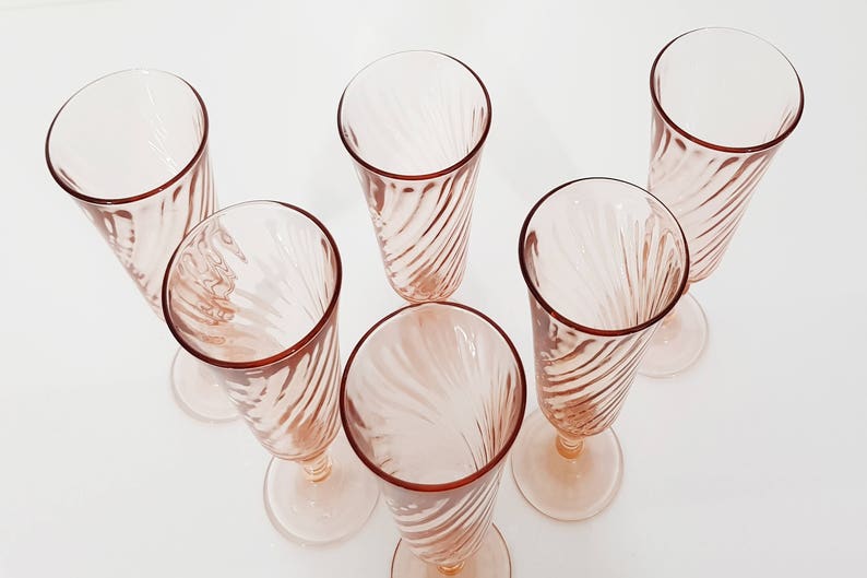Blush Pink Champagne Flutes from Luminarc Rosaline Set of 6 Pink Swirl Glasses France image 3