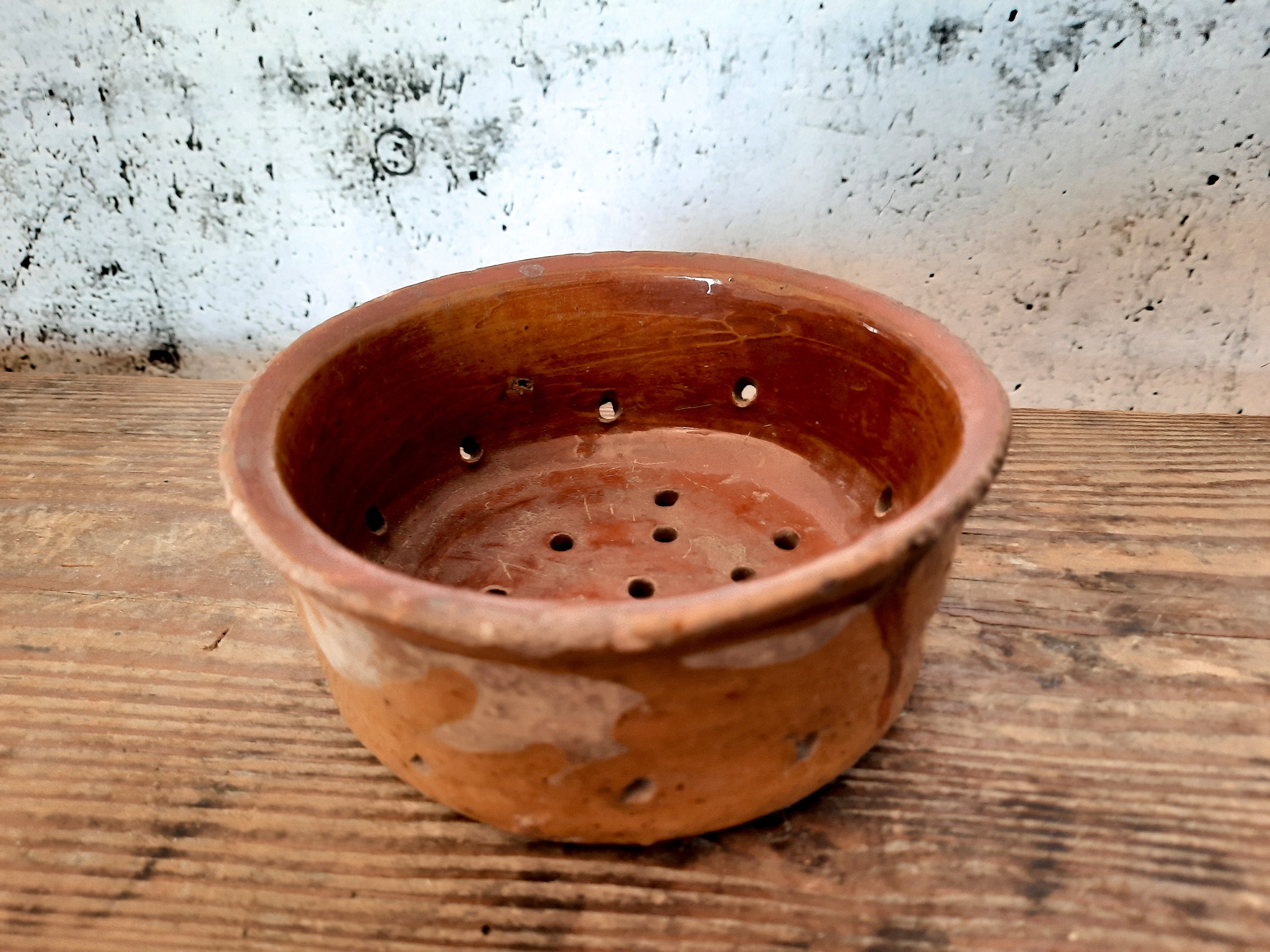 Français Antique Glaze Poterie Fromage Moule Terracotta Passoire Instant Collection