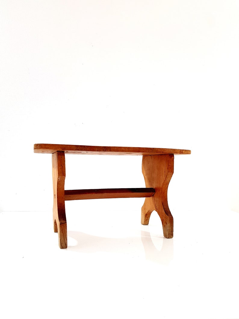 Vintage Small Wooden Stool Rustic French Wood Stool Hardwood Bench,