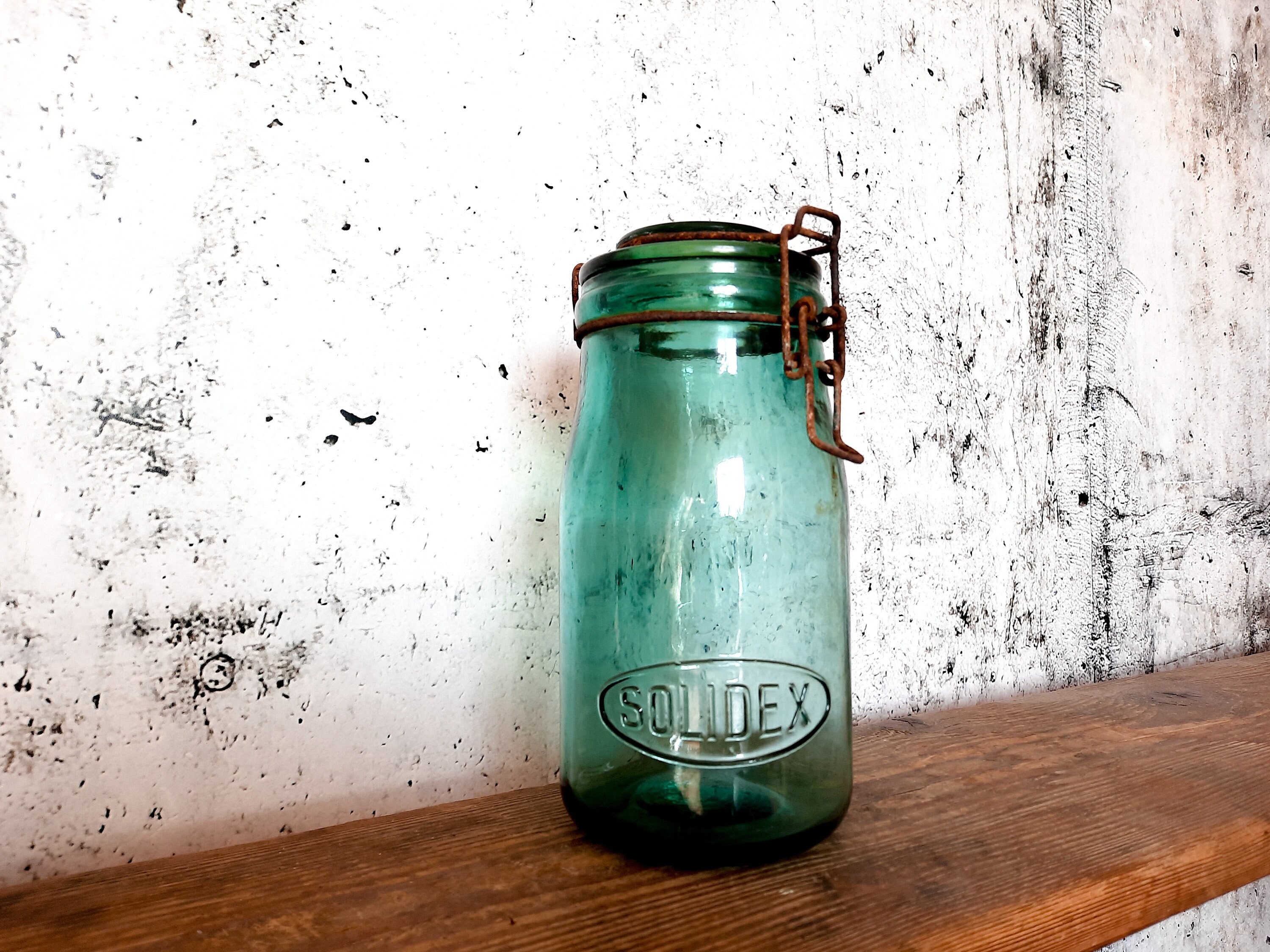 蓋付きベルギー製エメラルドグリーン ガラス瓶4個