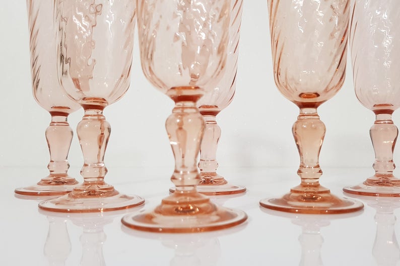 Blush Pink Champagne Flutes from Luminarc Rosaline Set of 6 Pink Swirl Glasses France image 2