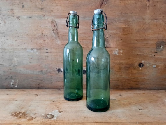 Achterhouden Vervoer Plaats Set van 2 Franse groene glazen flessen met stop metalen oude - Etsy België