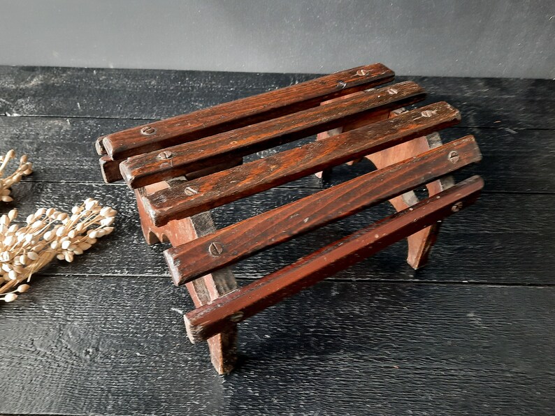 French Vintage Turned Wood Legs Rustic Wooden FootStool, Rustic Stool, Small Coffee Table image 2