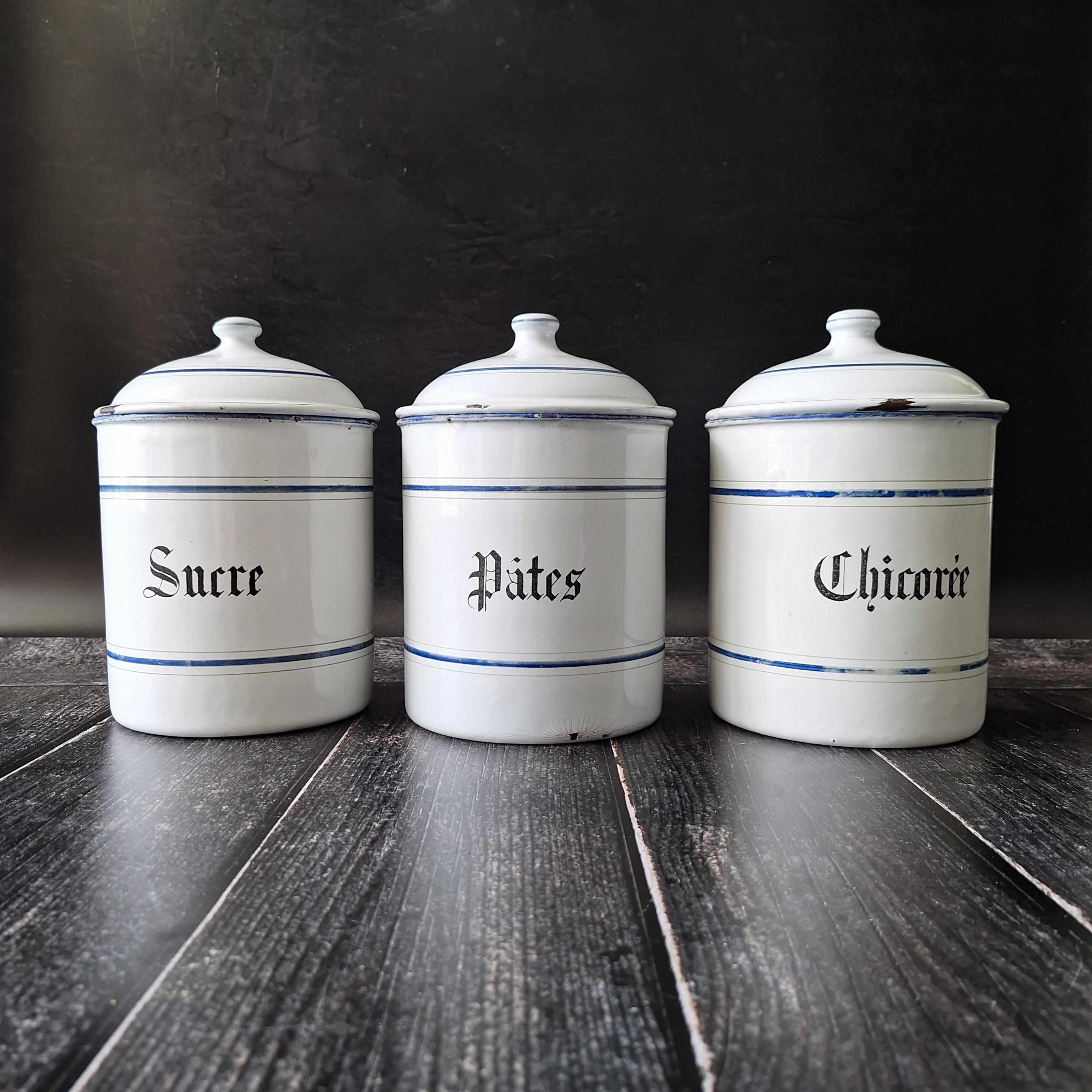 希少な特大フランス製ヴィンテージエナメルキャニスター3個セット