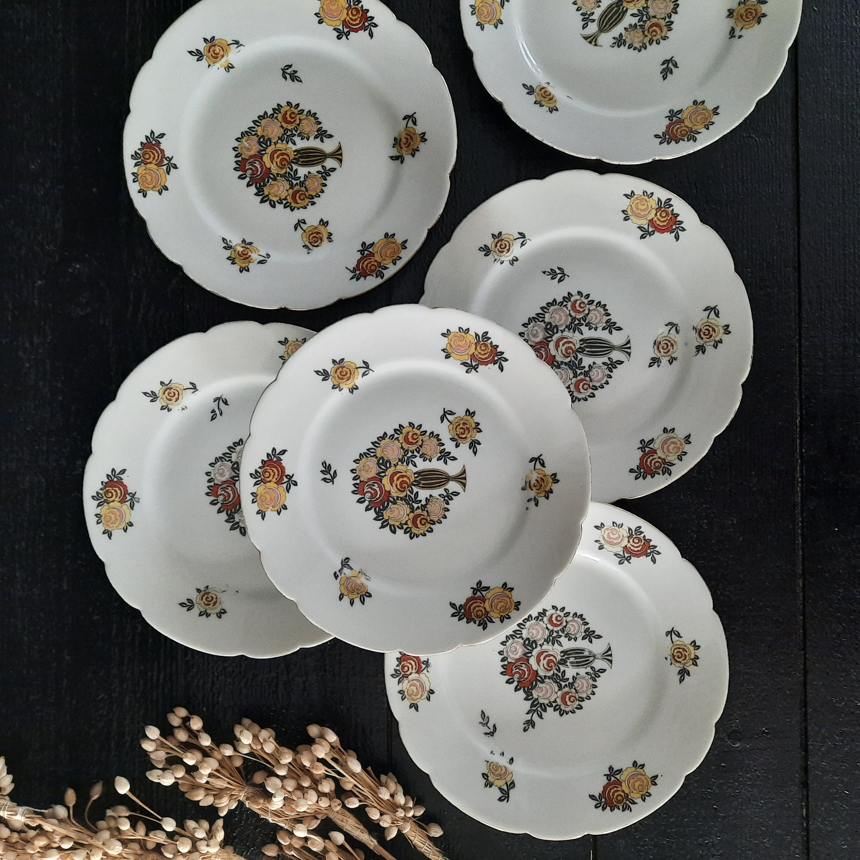 Set of 6 Antique Haviland Limoges Porcelain Dessert Plates