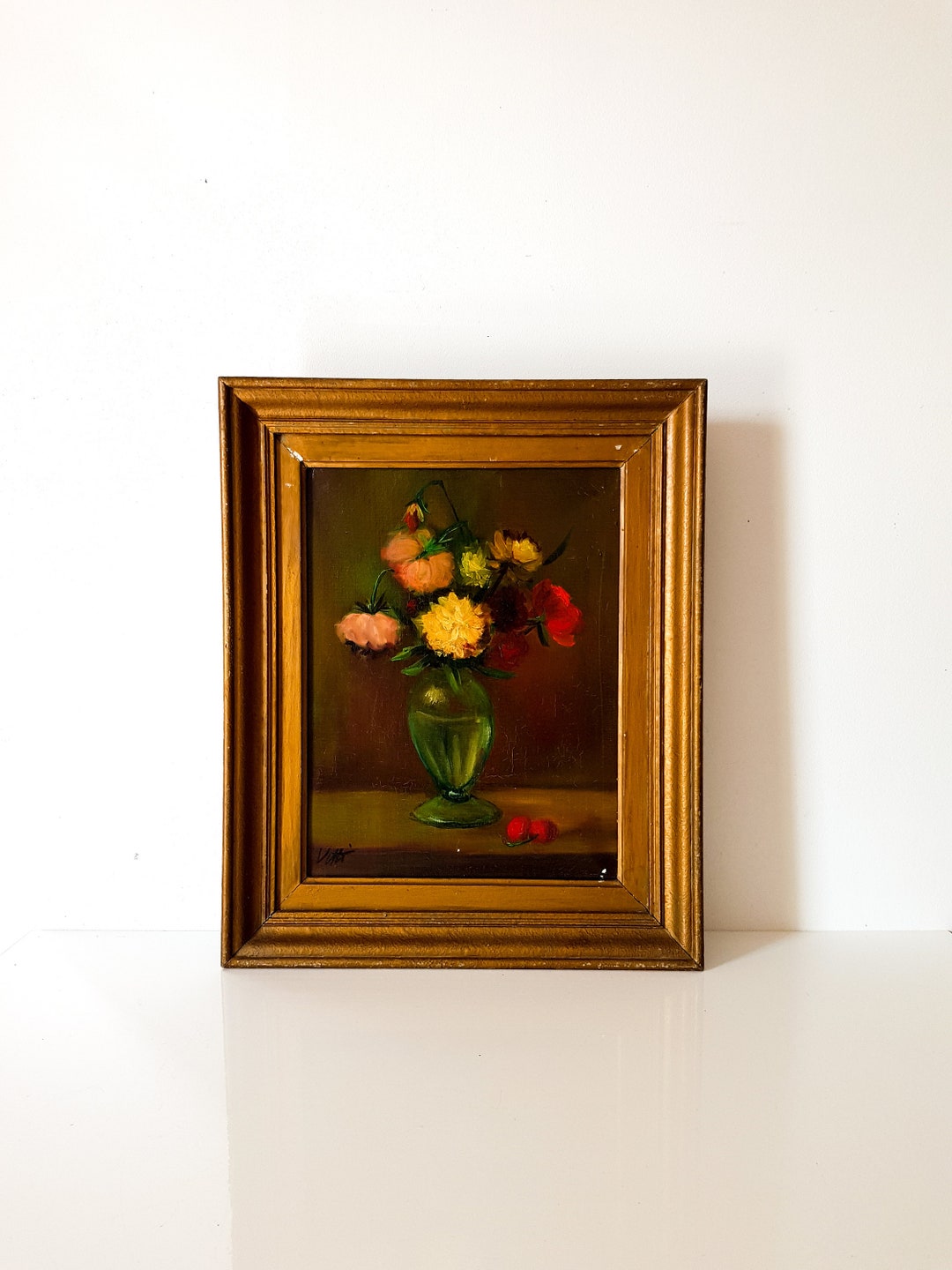 Vintage Oil Painting on Canvas Flowers in Frame Signed VITTI Etsy