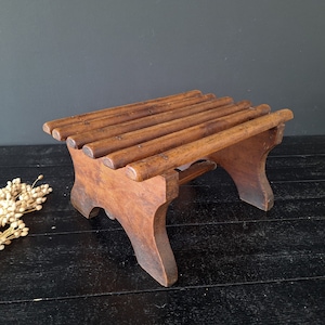 French Antique Foot Stool Footstool Small Wooden Display Stand, Slat Foot Stool Vintage