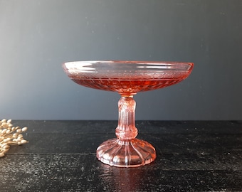 Großer rosafarbener Glassockel mit Fuß für Kompott, Bonbons, französische Vintage-Schale, Art-Deco-Glasschale