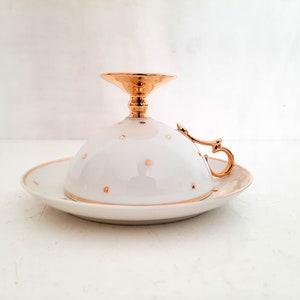 Empire Style Limoges Porcelain Cup and Saucer with Stars, White and Gold Porcelain China Tea Cup 1900s image 9