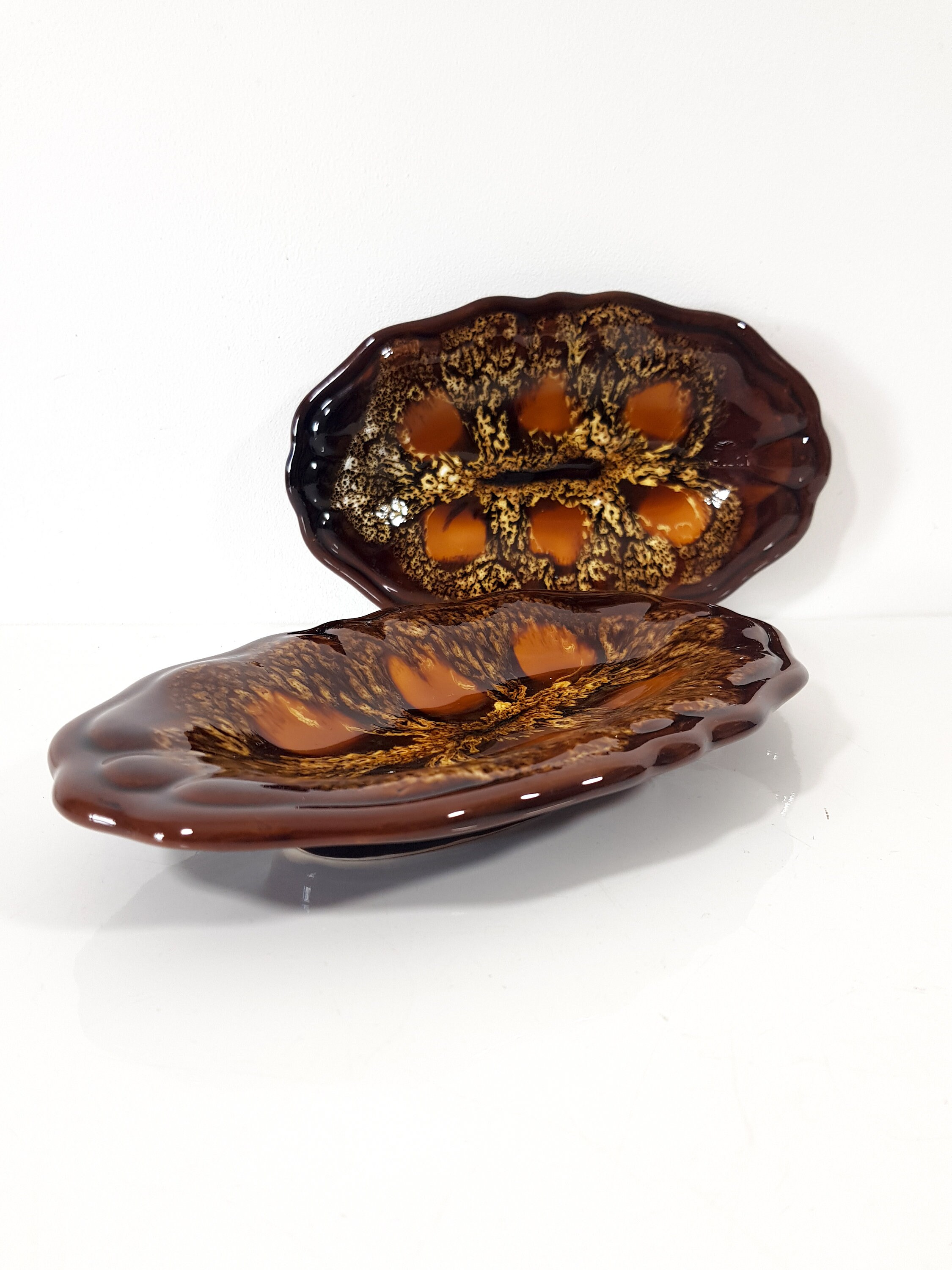 Ensemble de 2 Plat Babiole Poterie Vallauris, Jaune et Brun, Plateau en Céramique Fait Main, Bol Gla