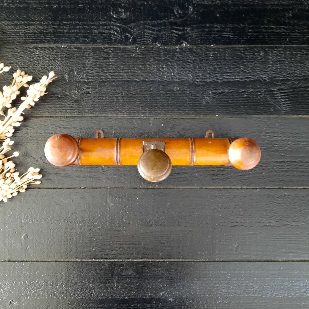 French Antique Faux Bamboo Clothes Rack, 3 Peg Wall Coat Rack, Mushroom ...