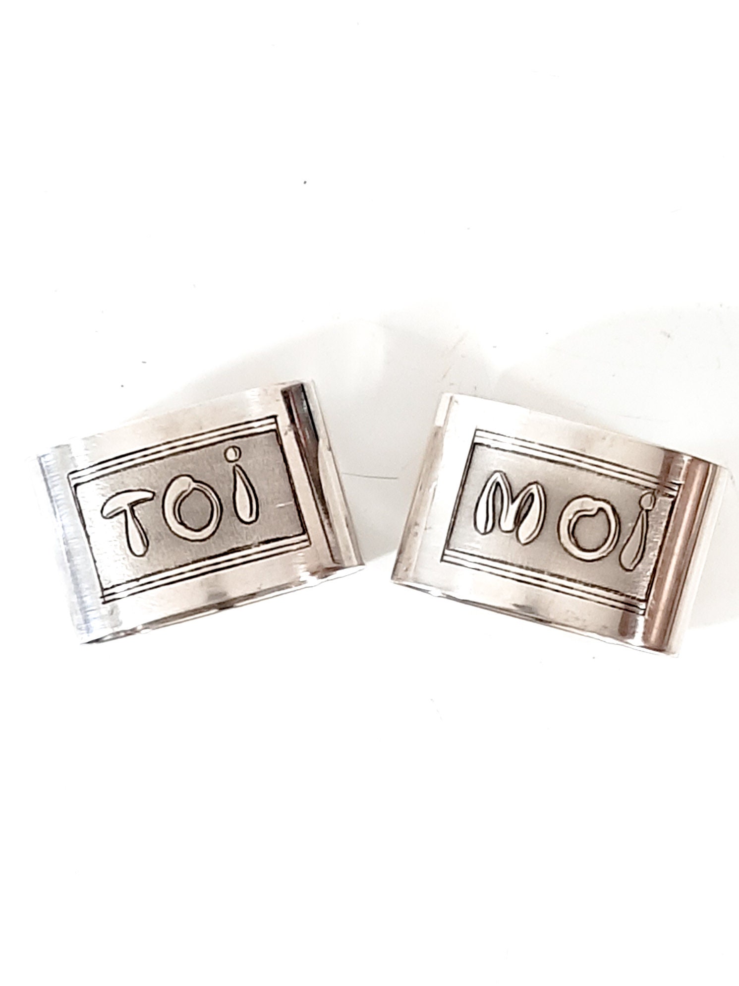 Toi et Moi Napkin Rings, You Me Art Déco Français Weeding Gift Vintage, Silver Serviette Ring