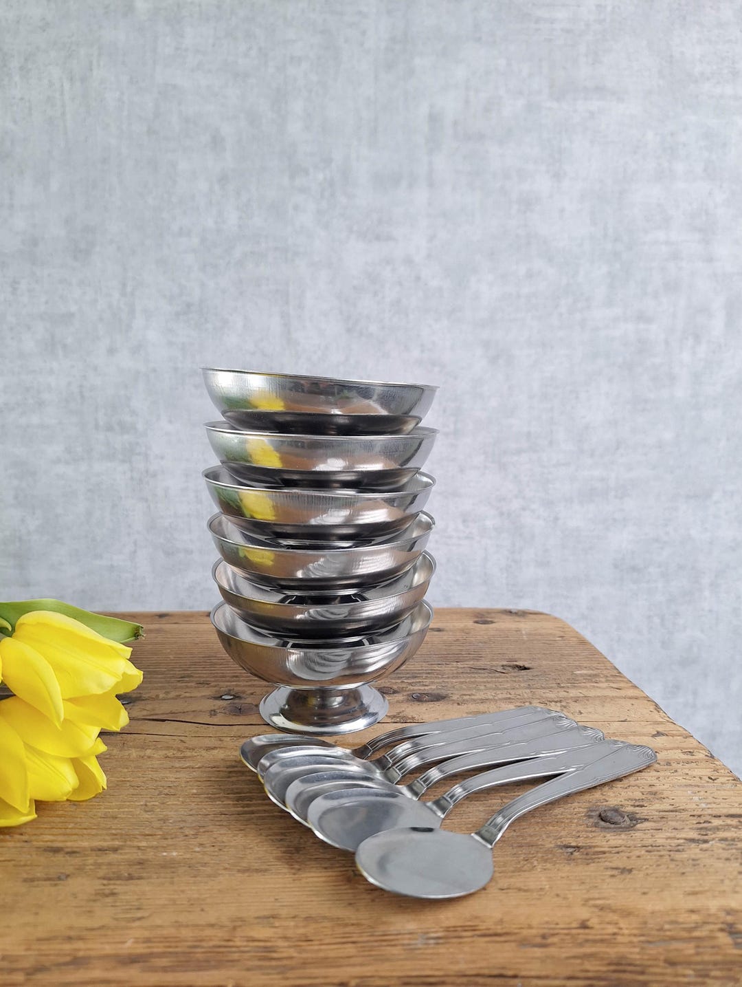 Six Ice Cream Dishes and Spoons, Inox Cups Parisien Café, Paris ...